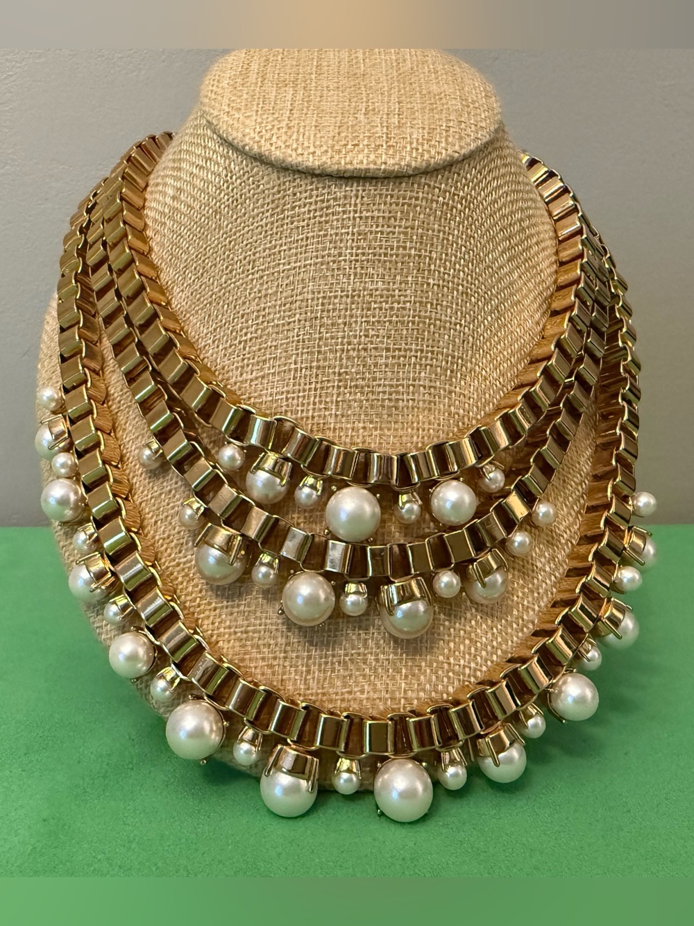 Kate Spade New York Gold Tone Faux Pearl Statement Necklace - Layered Multi-Row